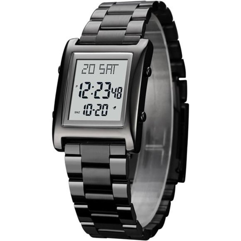 Mens Watches Digital Watch for Men, Stainless Steel Rectangle Black